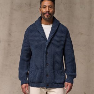 Fisherman Rib Cotton Cardigan - Navy